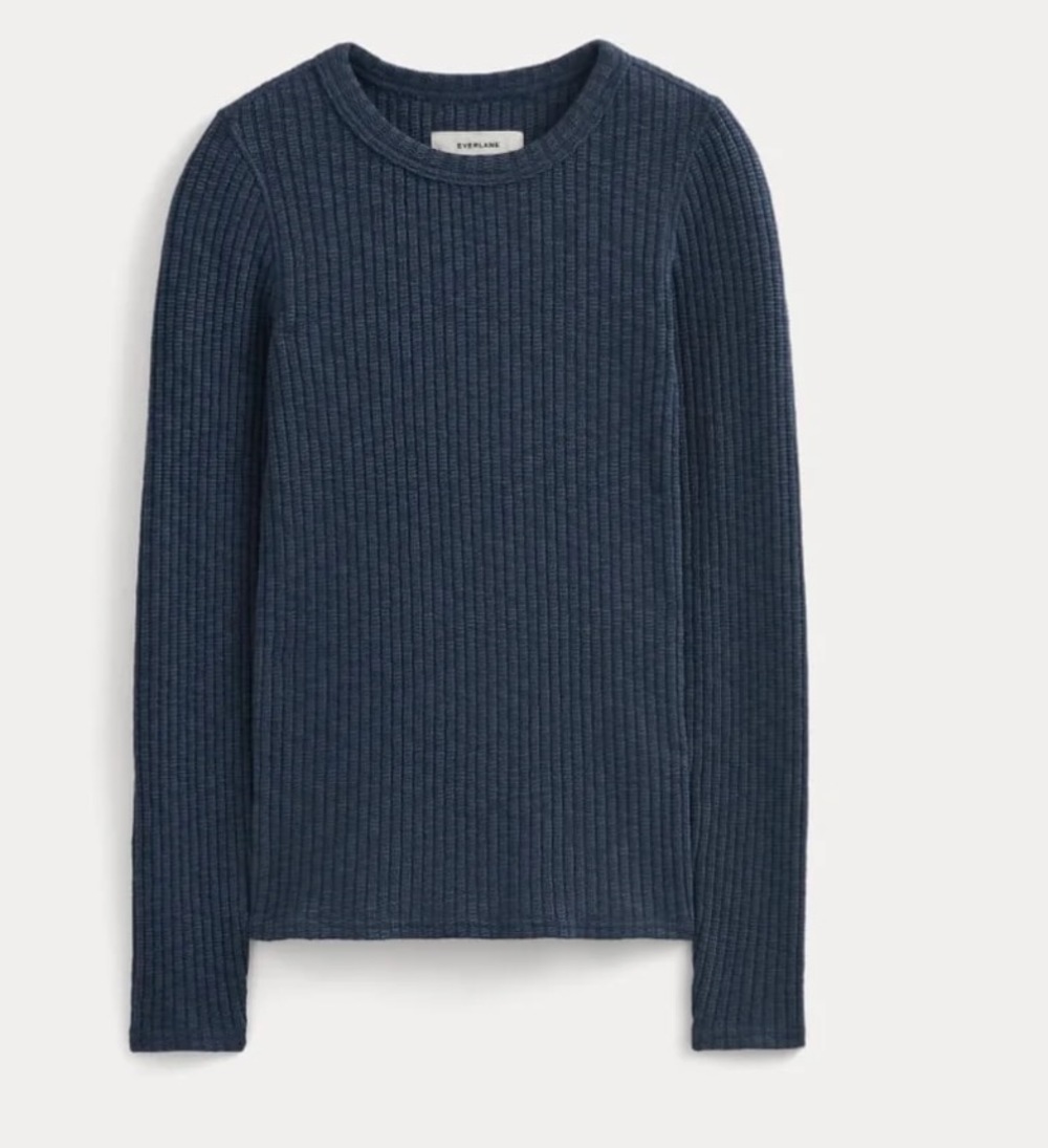 Everlane Cozy Ribbed Long Sleeved Tee in Mood Indigo